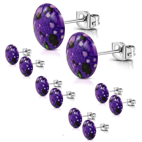 Kristályos csillogású, lila színű nemesacél fülbevaló