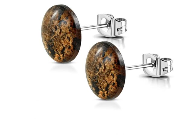 Barna  színű, mintás, kerek akril fülbevaló