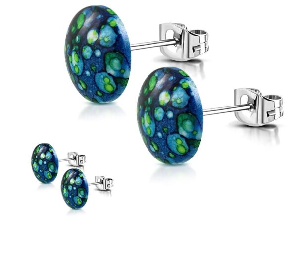 Sötét kék mintás, kerek akril fülbevaló