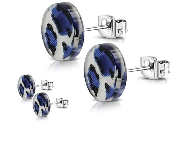 Kék mintás, kerek akril fülbevaló