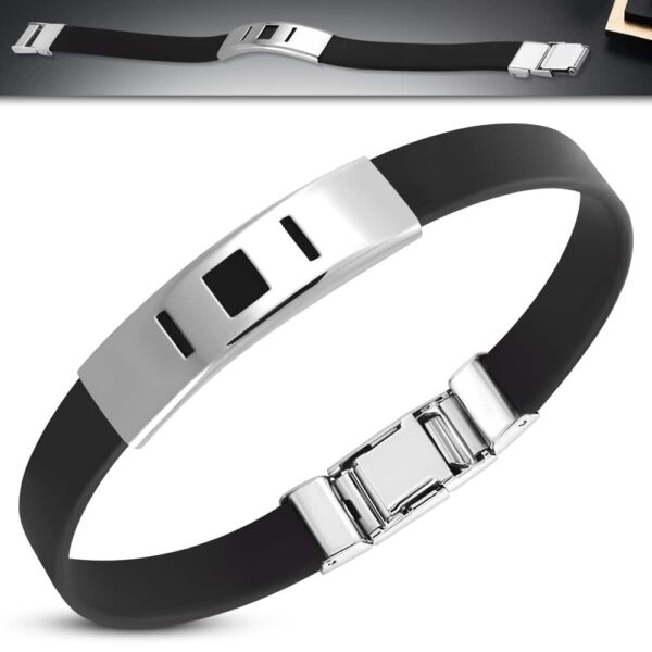 Fekete kaucsuk karkötő, ezüst színű lézer vágott mintával 2.0