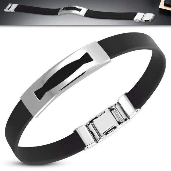 Kaucsuk karkötő, kivágott nemesacél dísszel 