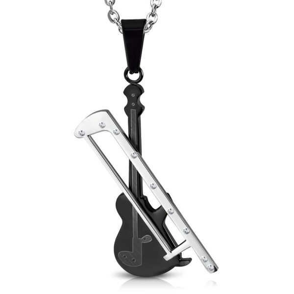 Fekete hegedű ezüst vonóval nemesacél medál