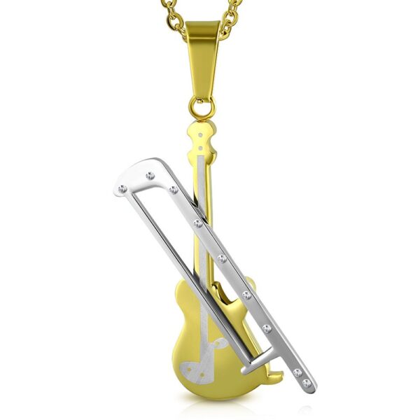 Arany színű hegedű ezüst vonóval nemesacél medál