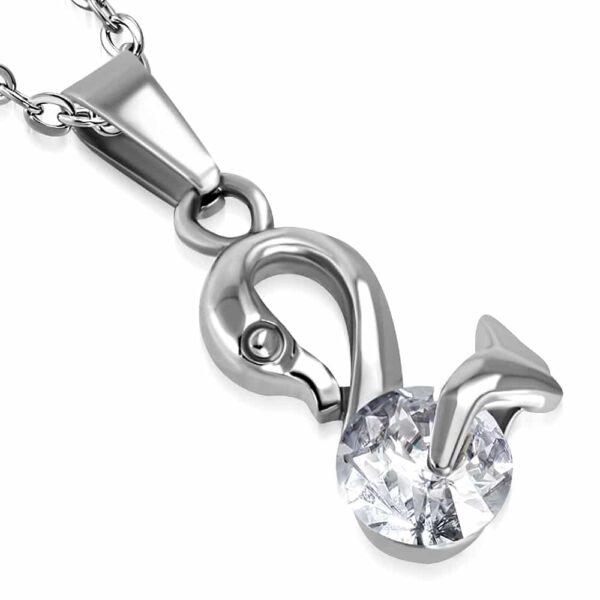 Ezüst színű, hattyú alakú nemesacél medál, cirkónia kristállyal