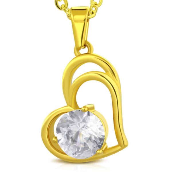 Arany színű,  dupla szív alakú nemesacél medál, cirkónia kristállyal