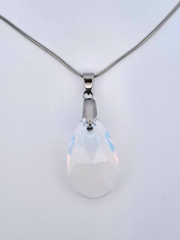 Swarovski® kristályos nemesacél nyaklánc - 28mm - Mandula White Opal