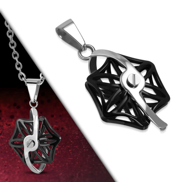 Ezüst színű nemesacél medál ékszer fekete színű forgó dísszel