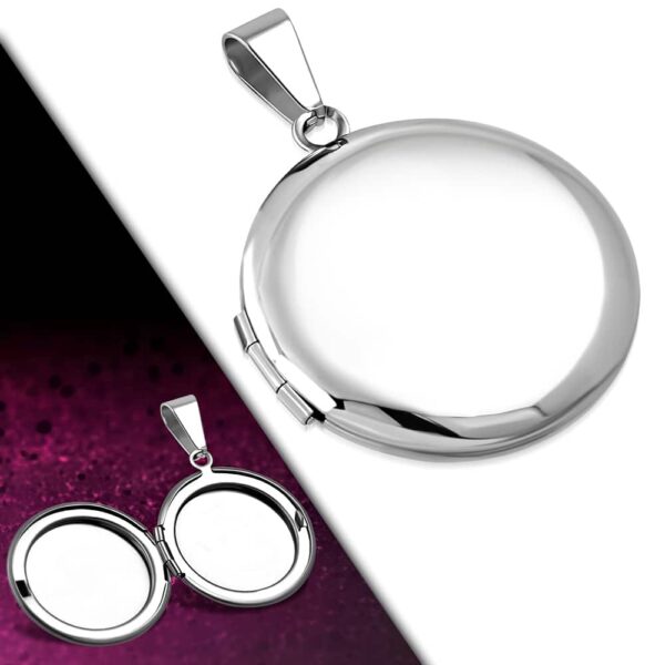 Ezüst színű gravírozható kör fényképtartós nemesacél medál