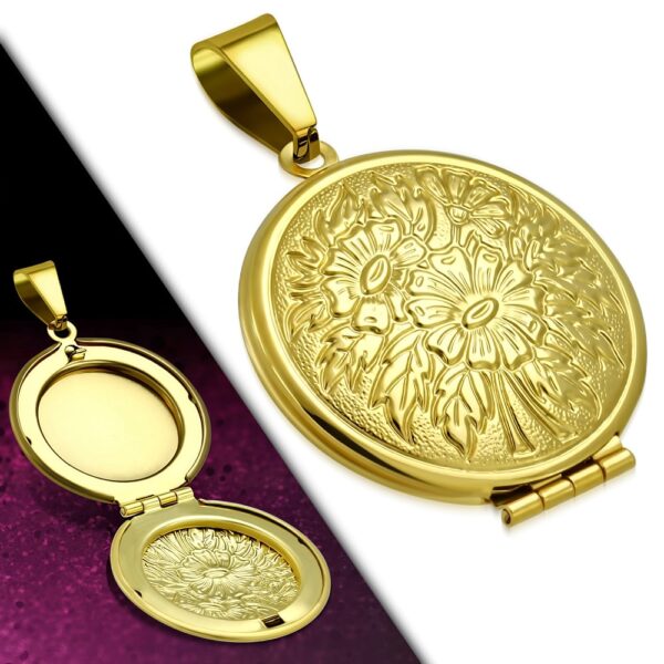 Ezüst színű, könyv alakú, kinyitható nemesacél medál 