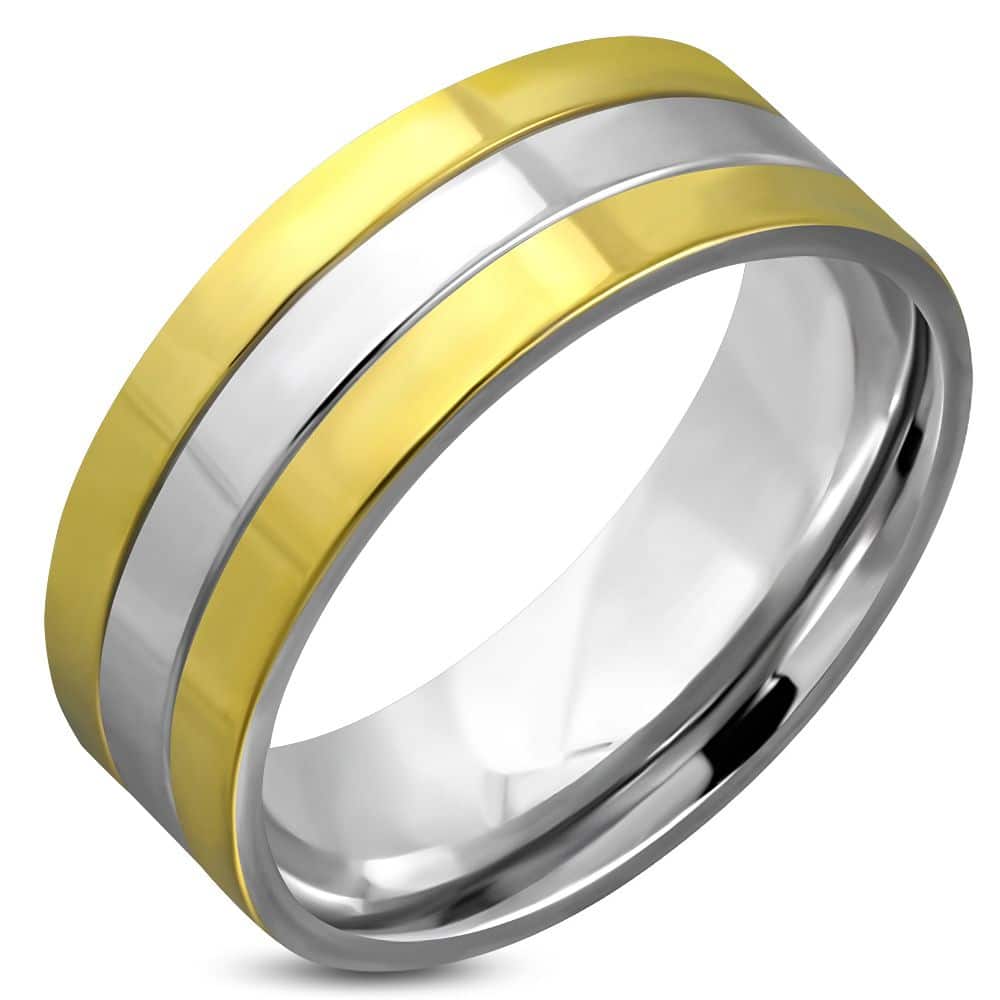 Ezüst színű arany sávos nemesacél gyűrű 8mm