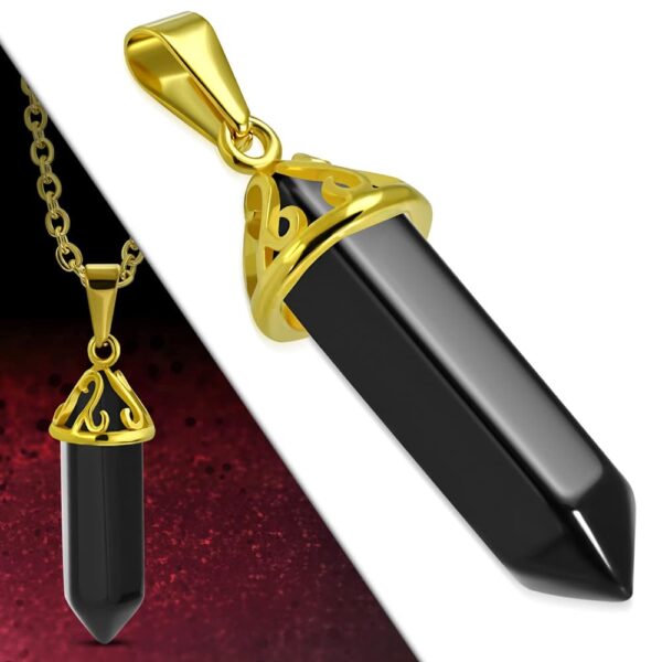 Arany színű nemesacél medál fekete kvarc kristállyal