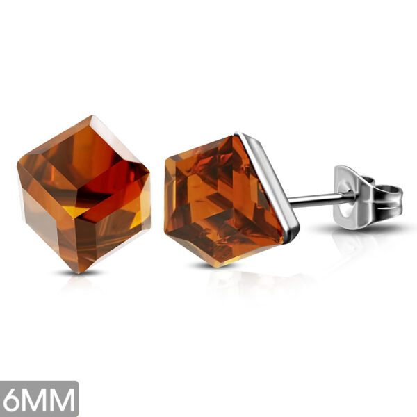 Cirkónia kristályos, kocka alakú nemesacél fülbevaló ékszer