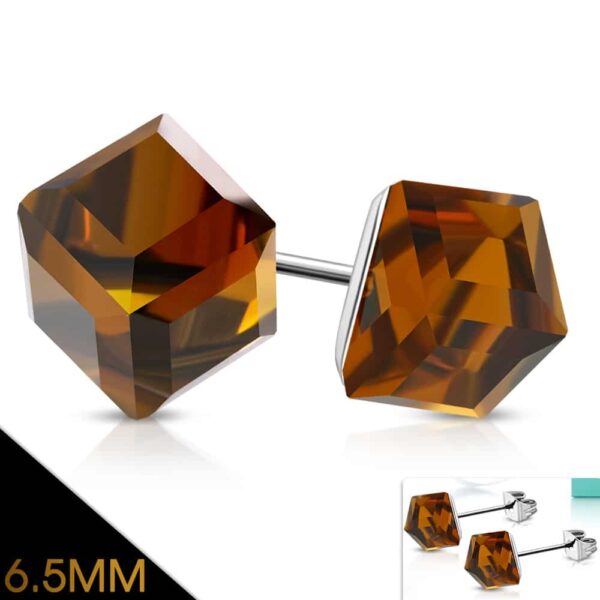 Cirkónia kristályos, kocka alakú nemesacél fülbevaló ékszer