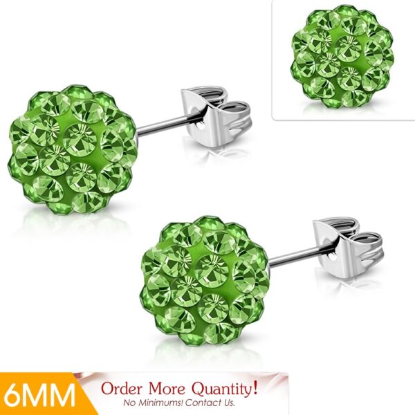 6 mm-es shamballa fülbevaló világos zöld cirkónia kristályokkal ajándék díszdobozban