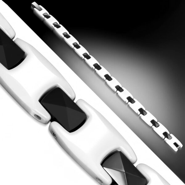 Exkluzív, mágneses, fekete - fehér kerámia karlánc