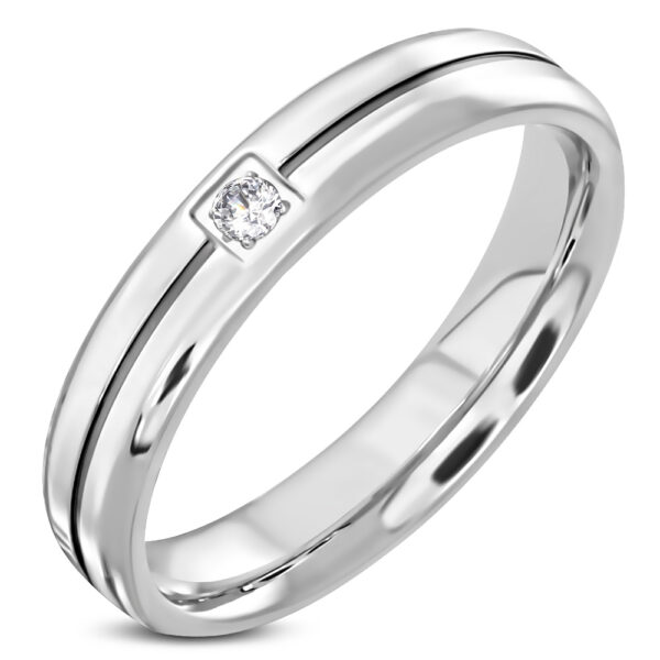 Ezüst színű nemesacél gyűrű ékszer, cirkónia kristállyal