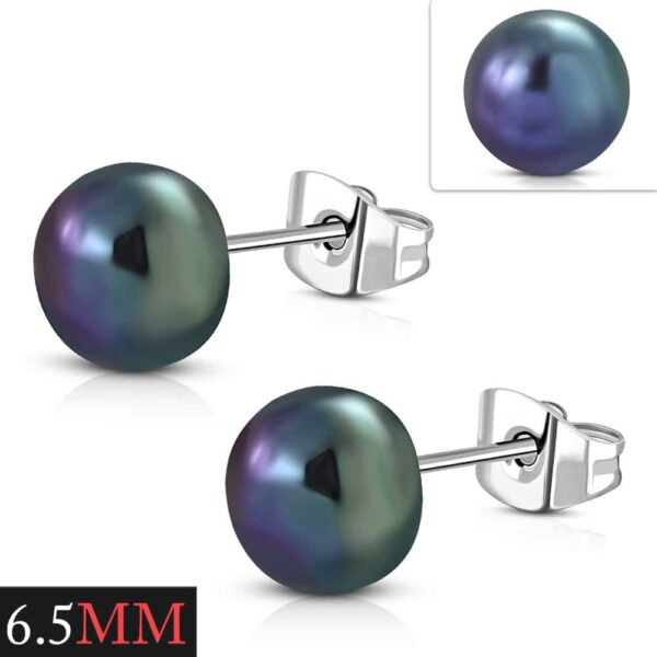 Nemesacél fülbevaló, tenger zöld színű gyönggyel