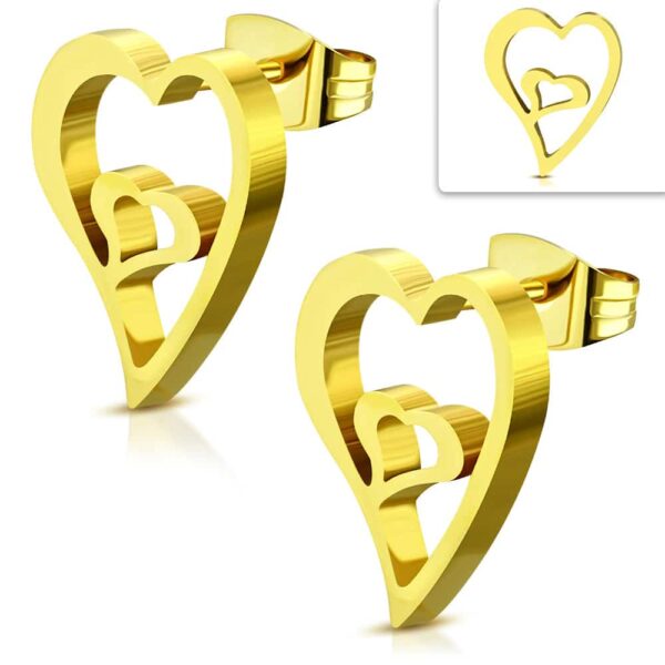 Arany színű, ferde szív alakú nemesacél fülbevaló
