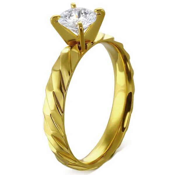 MÉTA - Arany színű mintás nemesacél gyűrű ékszer cirkónia kristállyal-6