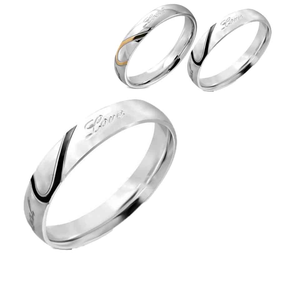 Love feliratú nemesacél gyűrű fekete díszcsíkkal