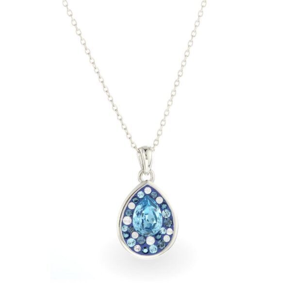 Világos kék swarovski kristályos ezüst nyaklánc csepp medállal
