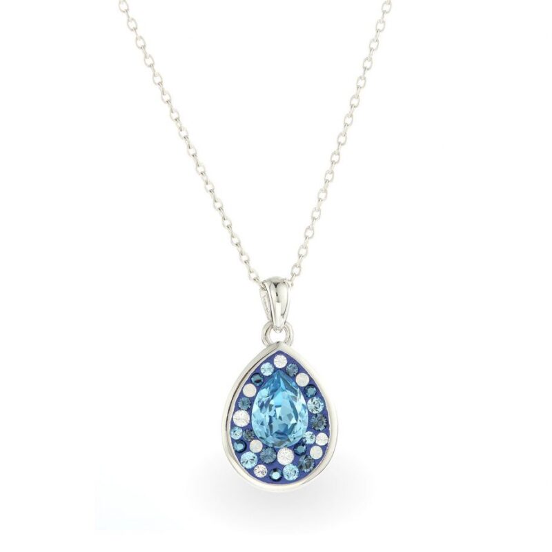 Világos kék swarovski kristályos ezüst nyaklánc csepp medállal