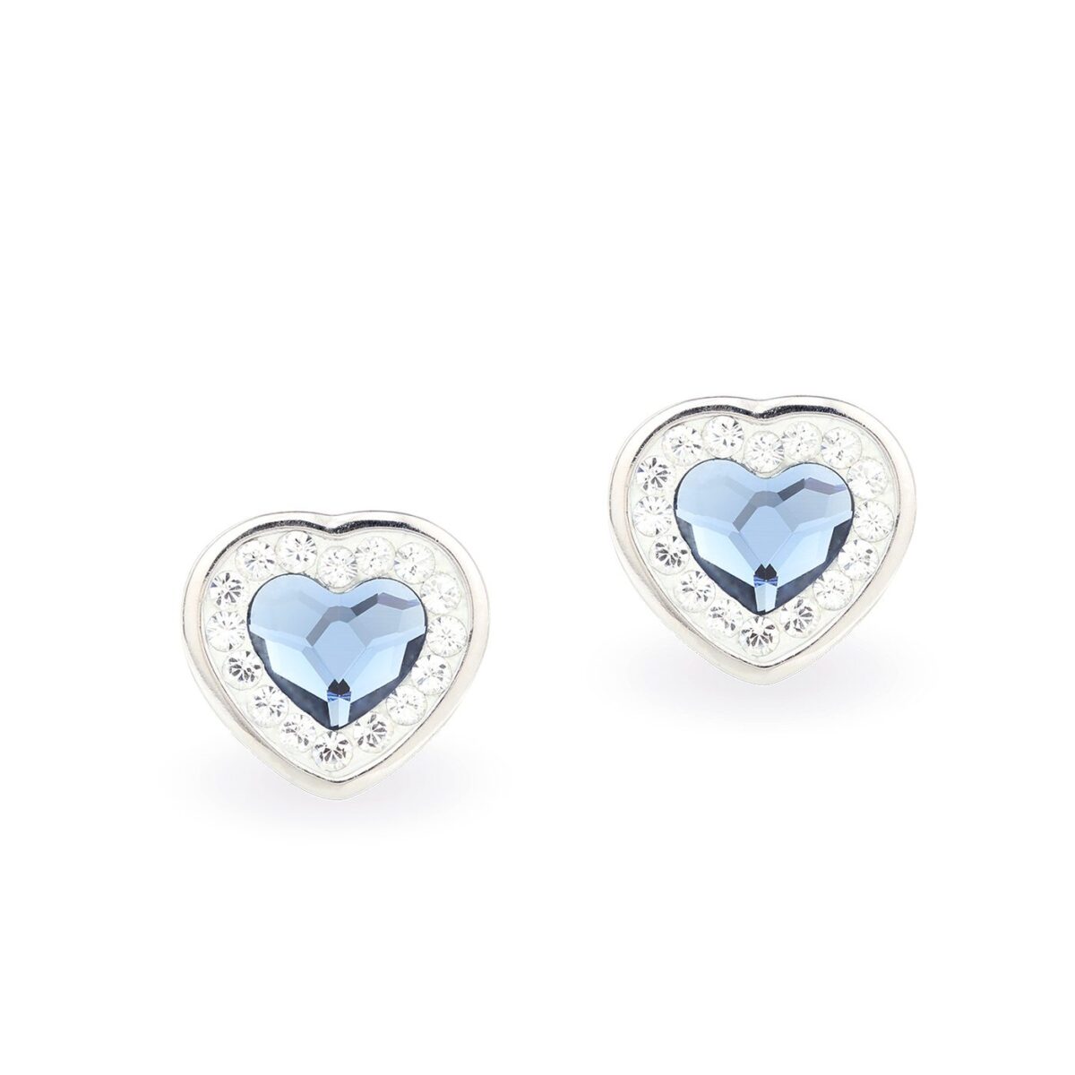 Swarovski kristályos ezüst fülbevaló - Brilliance Heart Sötét kék- ajándék díszdobozban