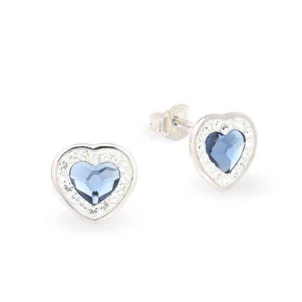 Swarovski kristályos ezüst fülbevaló - Brilliance Heart Sötét kék- ajándék díszdobozban