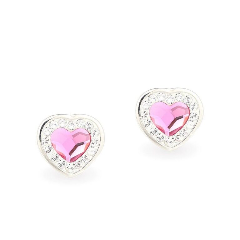 Swarovski kristályos ezüst fülbevaló - Brilliance Heart Pink- ajándék díszdobozban