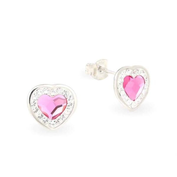 Swarovski kristályos ezüst fülbevaló - Brilliance Heart Pink- ajándék díszdobozban