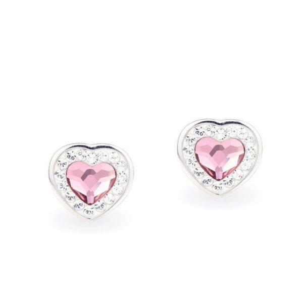 Swarovski kristályos ezüst fülbevaló - Brilliance Heart Rózsaszín- ajándék díszdobozban