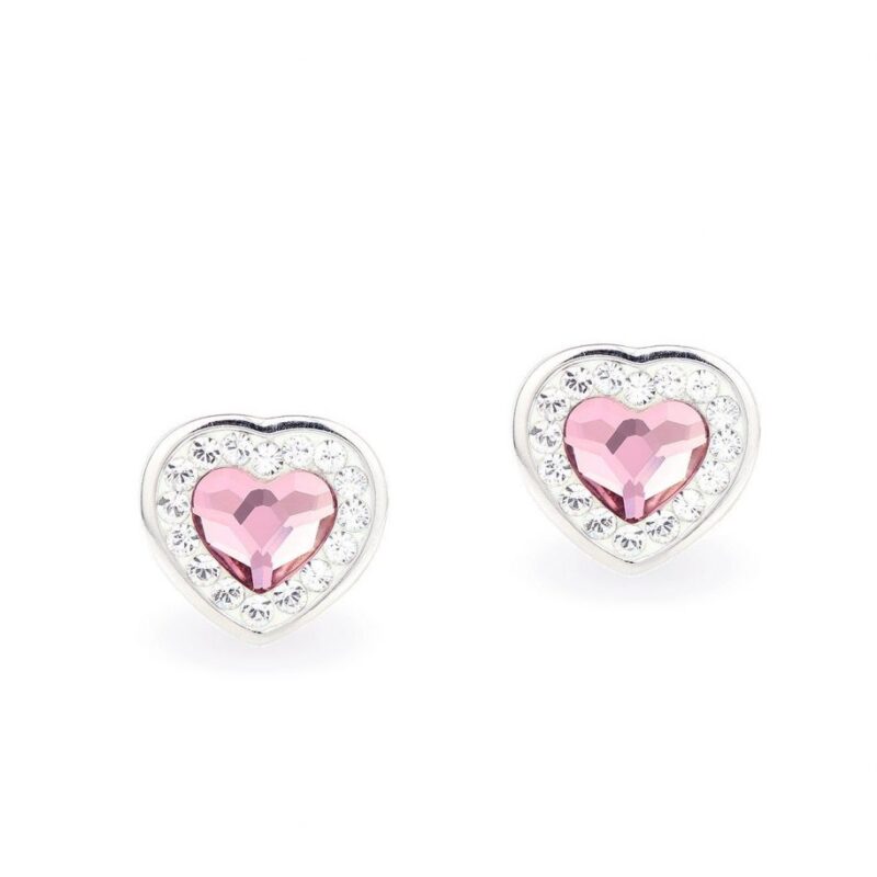 Swarovski kristályos ezüst fülbevaló - Brilliance Heart Rózsaszín- ajándék díszdobozban