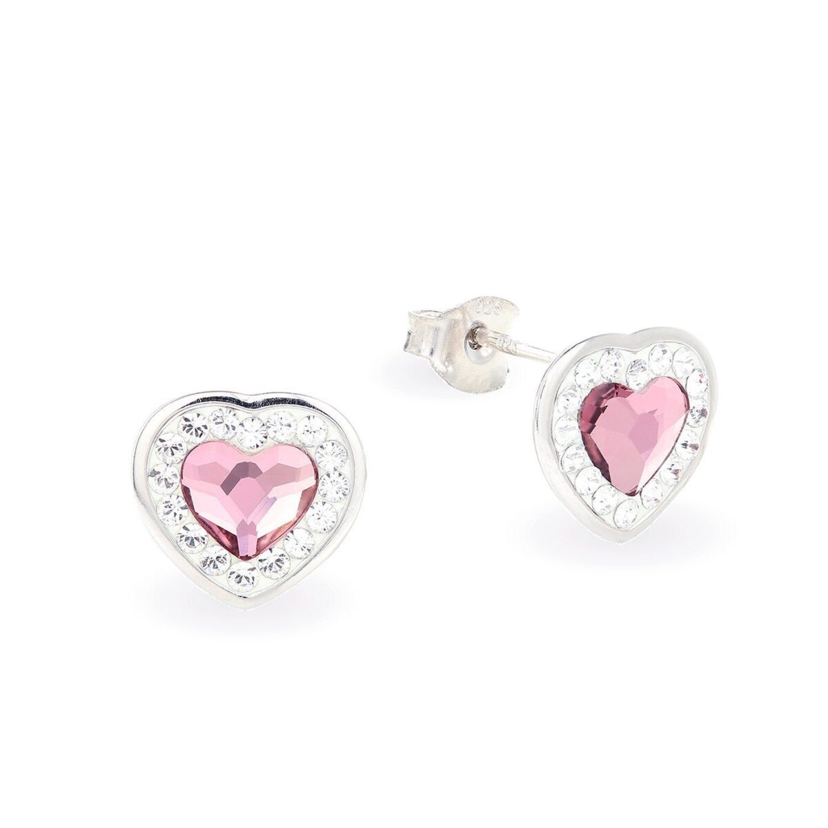 Swarovski kristályos ezüst fülbevaló - Brilliance Heart Rózsaszín- ajándék díszdobozban