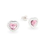 Swarovski kristályos ezüst fülbevaló - Brilliance Heart Rózsaszín- ajándék díszdobozban