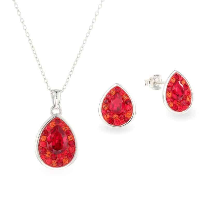 Swarovski kristályos ezüst ékszer szett - Raindrop Piros - ajándék díszdobozban