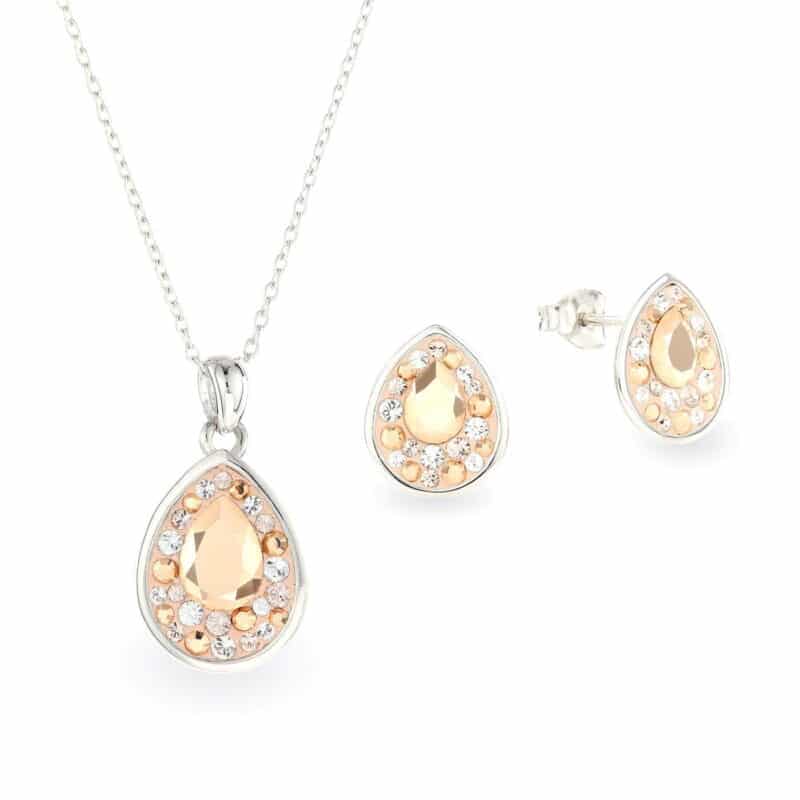 Swarovski kristályos ezüst ékszer szett - Raindrop Borostyán - ajándék díszdobozban