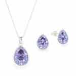 Swarovski kristályos ezüst ékszer szett - Raindrop Lila - ajándék díszdobozban