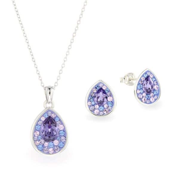 Swarovski kristályos ezüst ékszer szett - Raindrop Lila - ajándék díszdobozban