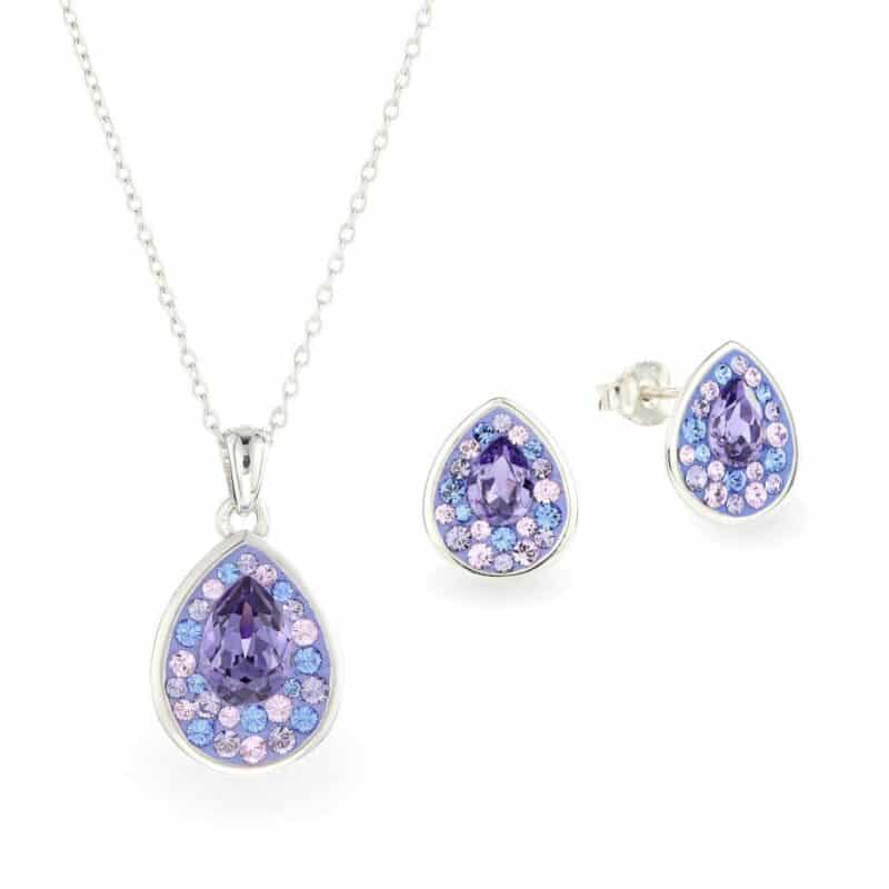Swarovski kristályos ezüst ékszer szett - Raindrop Lila - ajándék díszdobozban