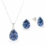 Swarovski kristályos ezüst ékszer szett - Raindrop Sötét kék - ajándék díszdobozban
