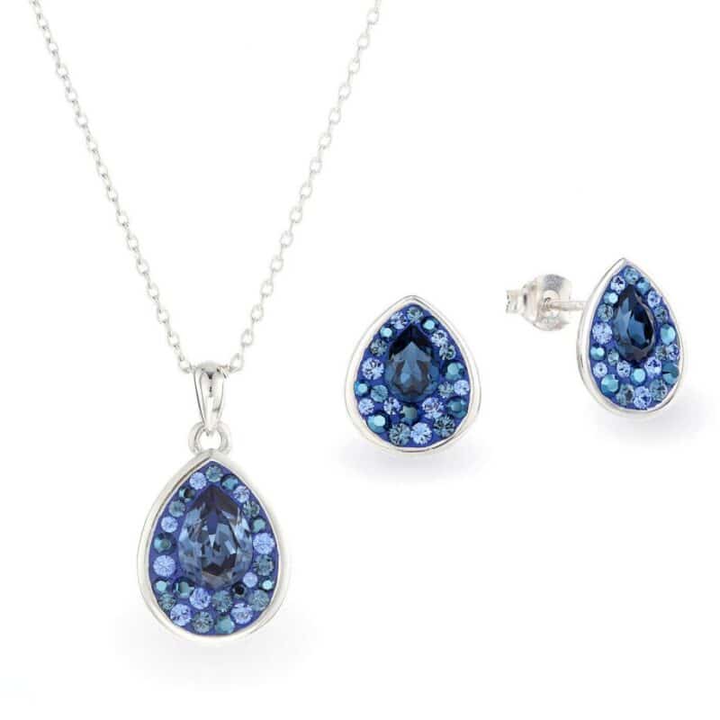 Swarovski kristályos ezüst ékszer szett - Raindrop Sötét kék - ajándék díszdobozban