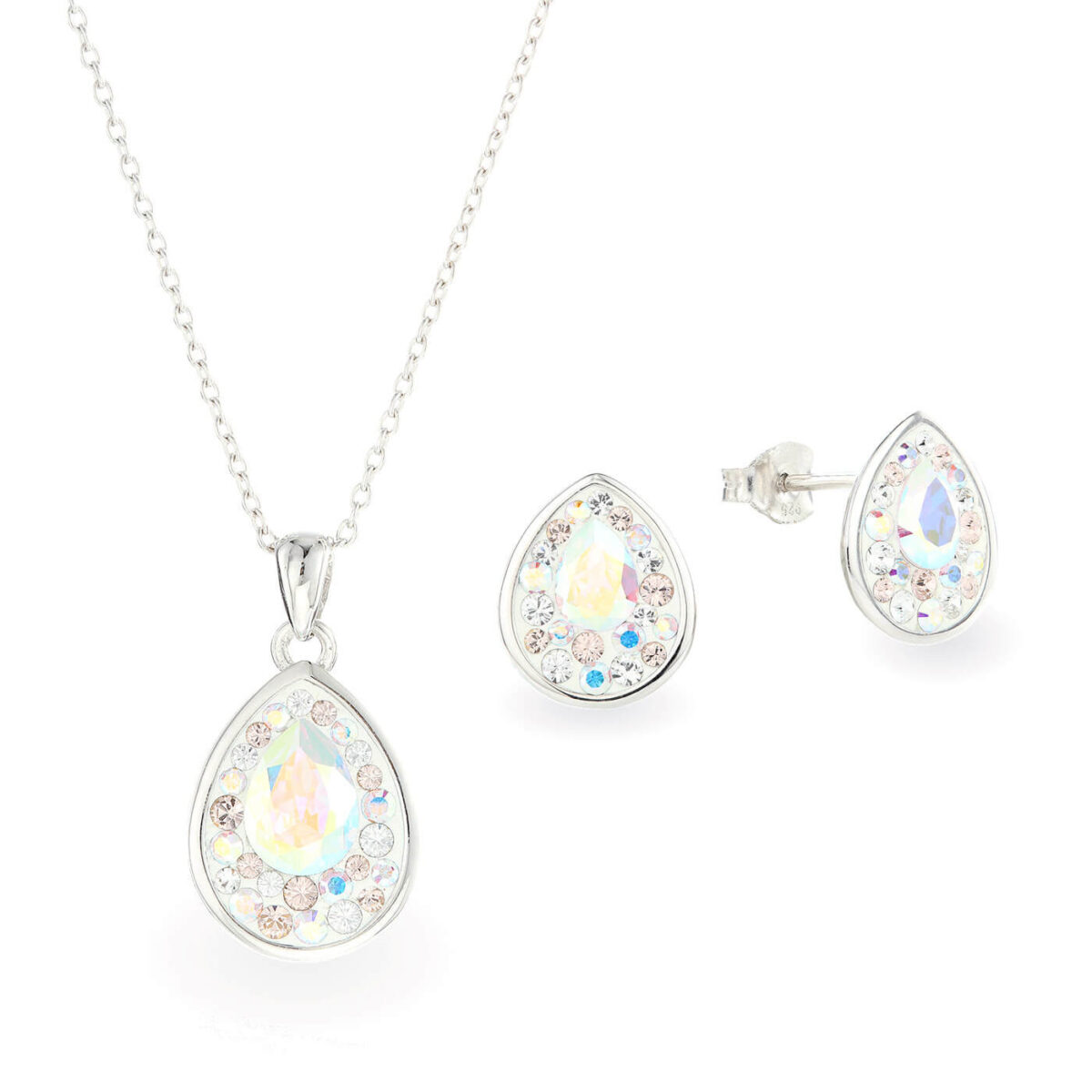 Swarovski kristályos ezüst ékszer szett - Raindrop Crystal AB - ajándék díszdobozban