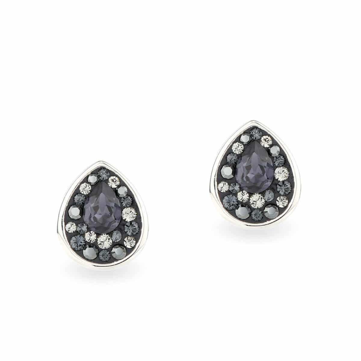Swarovski kristályos ezüst fülbevaló - Raindrop Fekete - ajándék díszdobozban