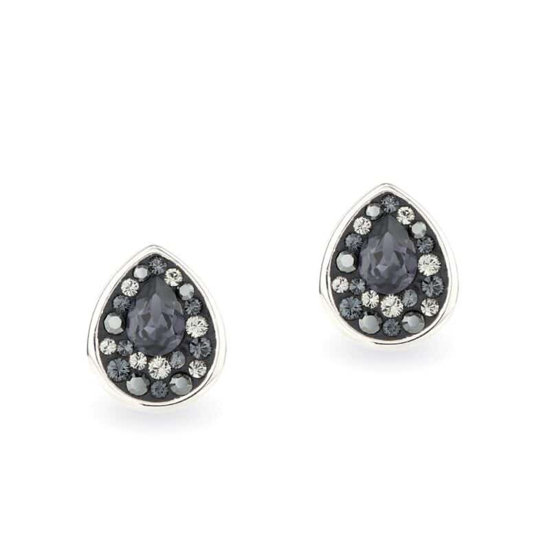 Swarovski kristályos ezüst fülbevaló - Raindrop Fekete - ajándék díszdobozban