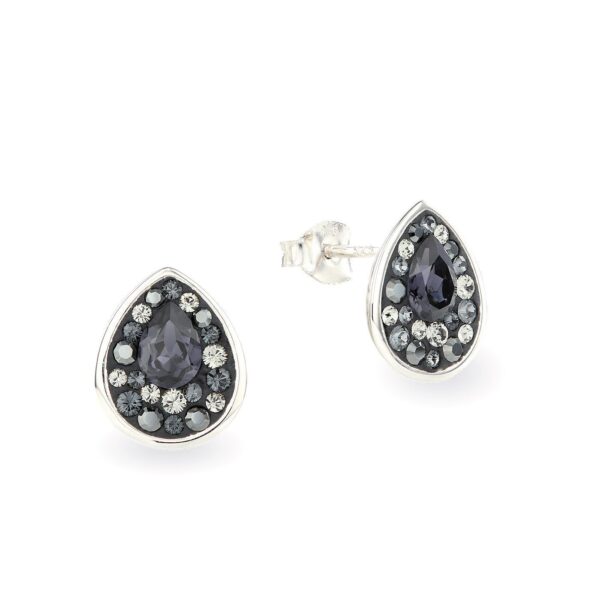 Swarovski kristályos ezüst fülbevaló - Raindrop Fekete - ajándék díszdobozban