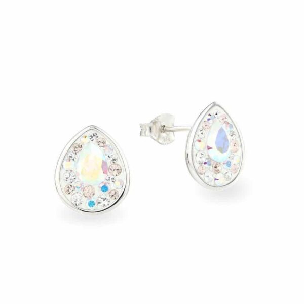 Swarovski kristályos ezüst fülbevaló - Raindrop Crystal AB - ajándék díszdobozban