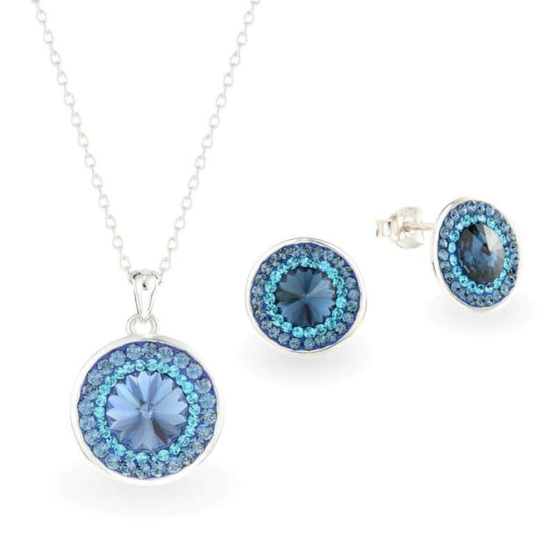 Rólunk mondták - Ekszerwebshop.hu Swarovski kristályos ezüst ékszer szett - Rivoli Orbit Sötét kék - ajándék díszdobozban