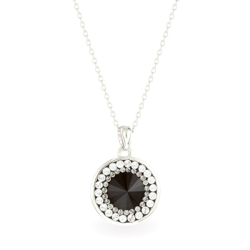Swarovski kristályos ezüst nyaklánc - Rivoli Orbit Fekete- ajándék díszdobozban