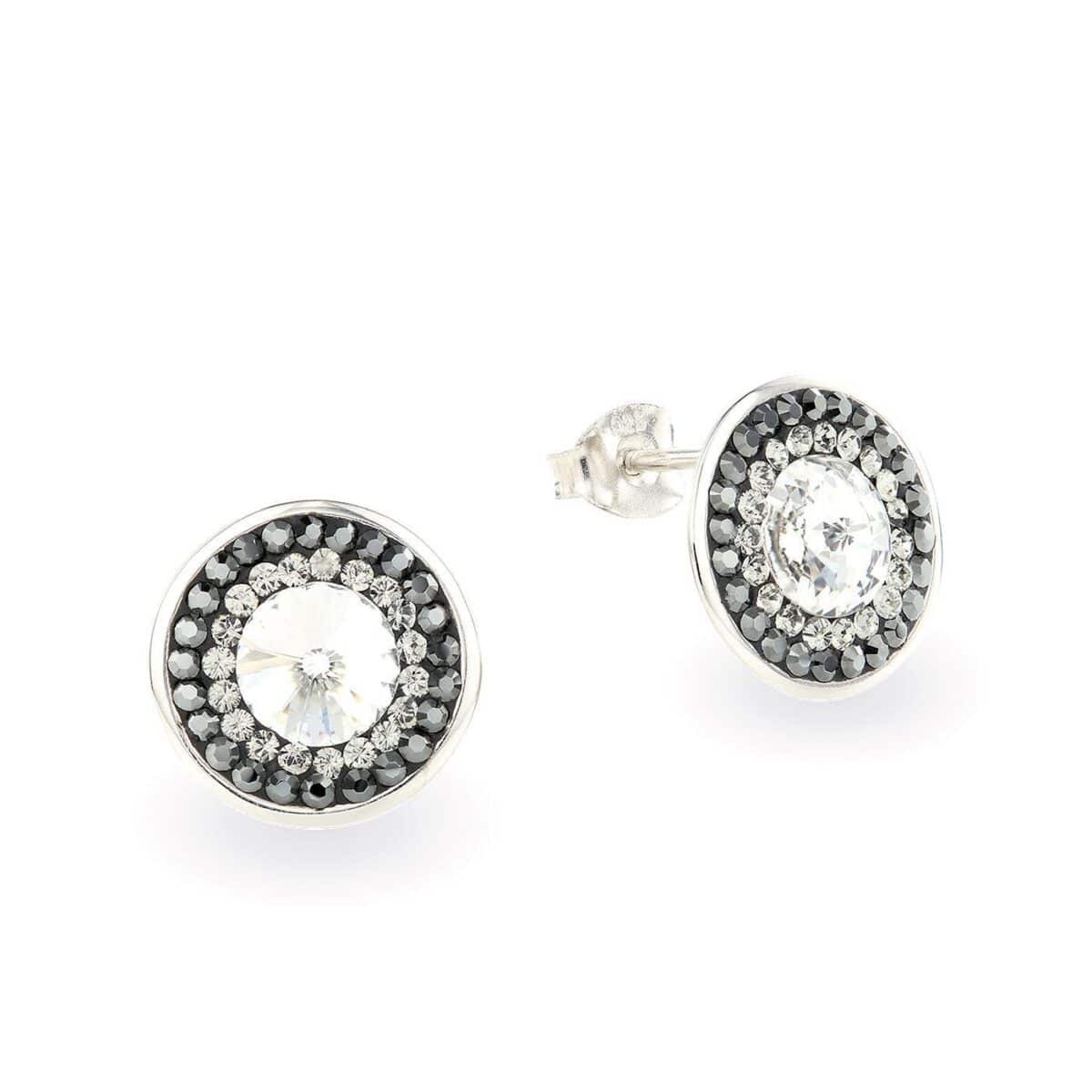 Swarovski kristályos ezüst fülbevaló - Rivoli Orbit Szürke - ajándék díszdobozban